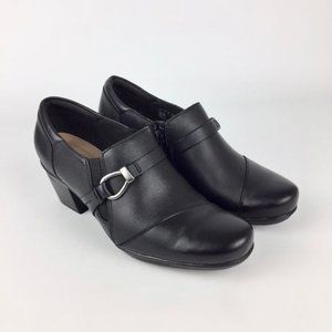 Clarks Womens Emslie Katy Black Leather Ankle Bootie Shootie Loafer size 7